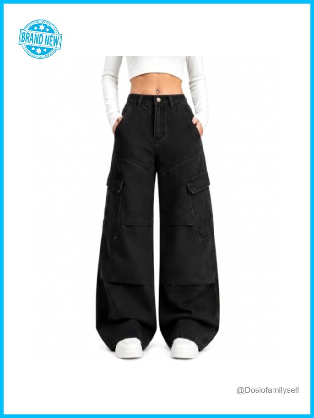 Wide Leg Cargo Jeans Mid Rise Baggy Denim Pants